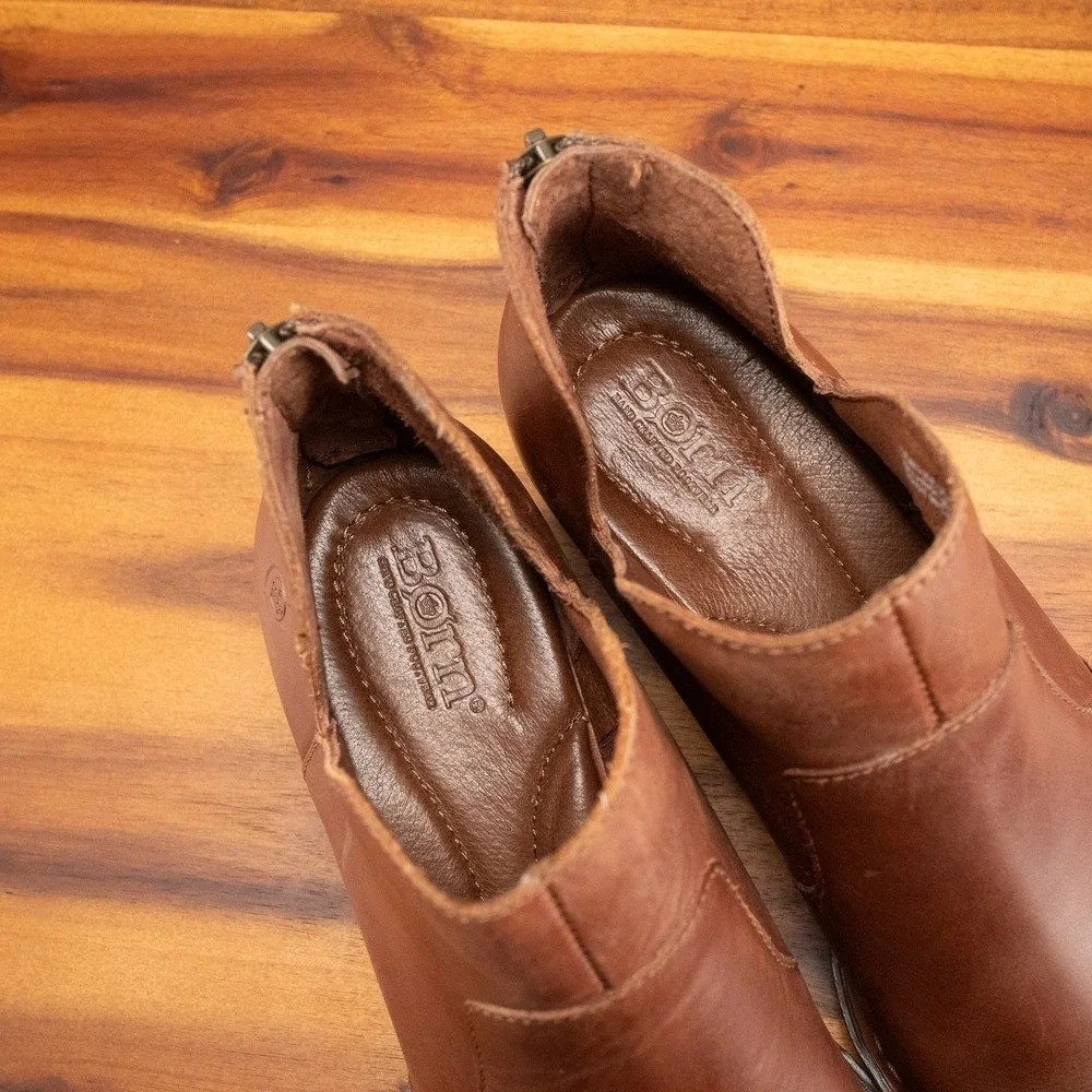 Born Women's Kerri Smooth Leather Distressed Booties Brown Size 8